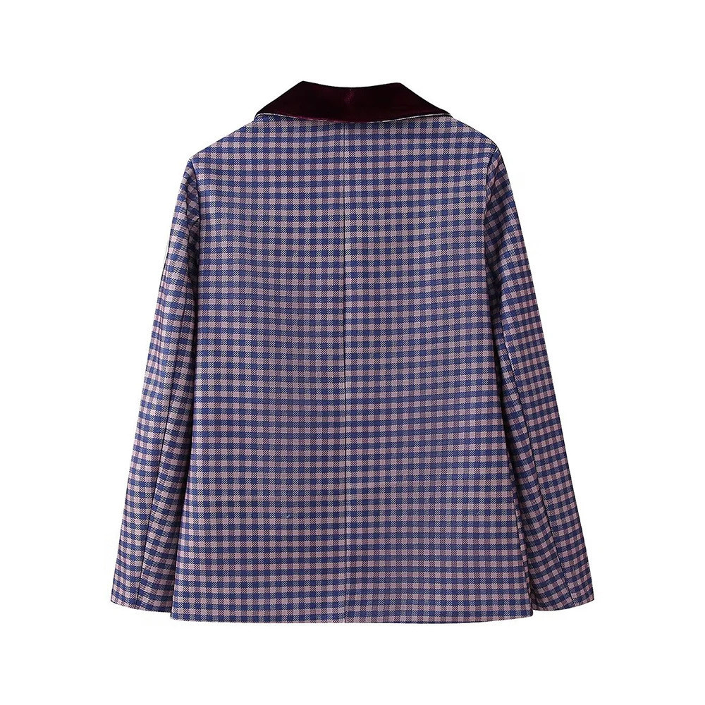 Aoaiiys Plaid Blazer for Women Coats Chic Patchwork Velour Elegant Basic Single Button Jackets Fashion Causal Outerwear 240808