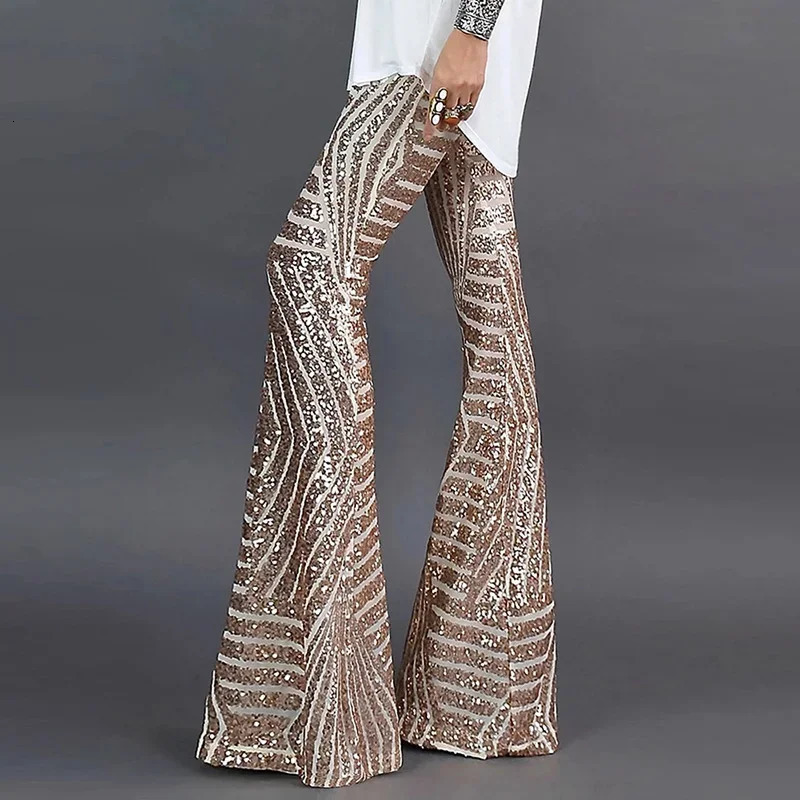Sequin High Waist Skinny Flare Streetwear Wild Basic Slim Trend Patchwork Pants Casual Pants Summer Womens Pants 240808
