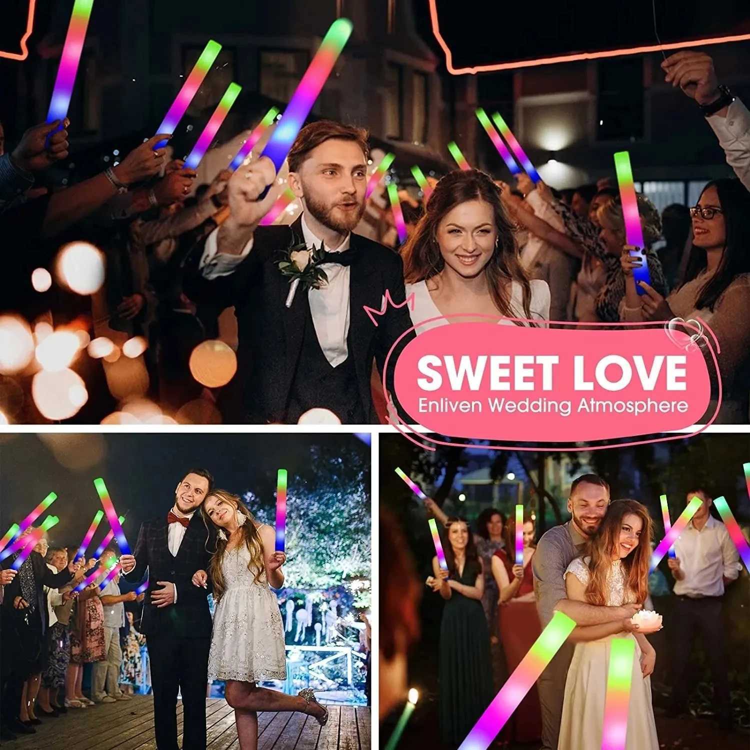 30/60pcs LED Glow Foam Stick Flashing Glow Batons Customized Personalized Glow Cheer Tube Glow In The Dark Wedding Xmas Party Y240807