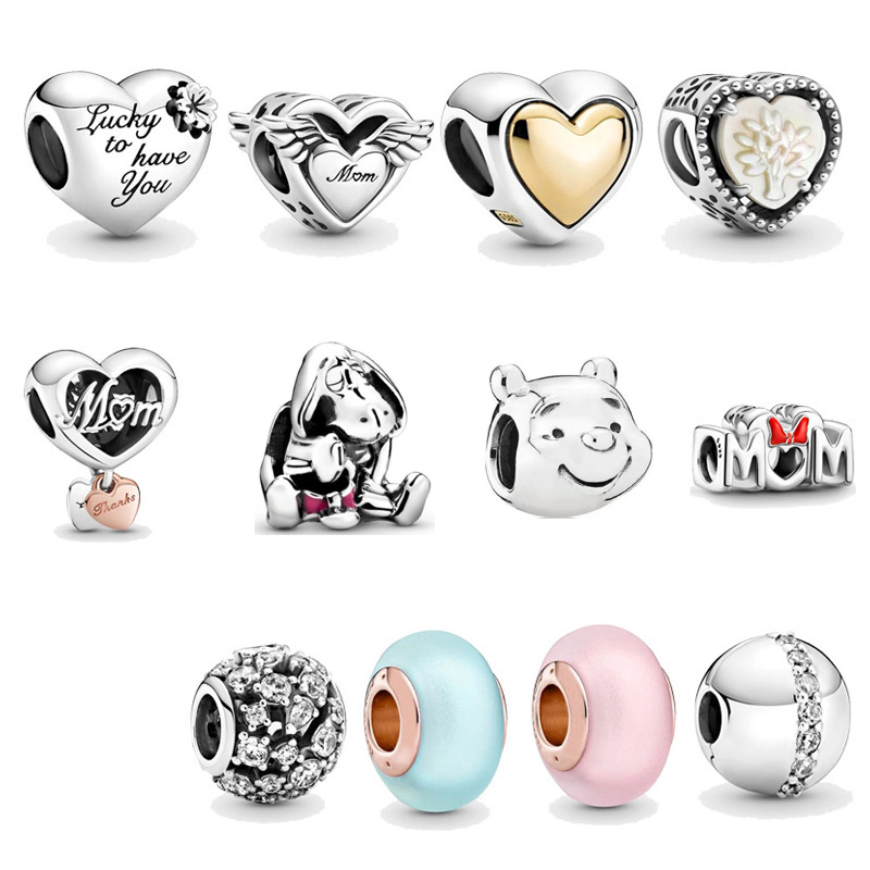 Daughter Mom Love PAN DS Beads For Jewelry Making Women Silver Heart Charm For Bracelet Necklace Mother Is Birthday Gift