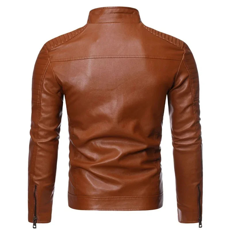 Zipper Korean Fashion Leather Sheepskin Trend Casual Fit Slim Baseball Clothes Men Leather Jacket Autumn Men Leather Coat 240808