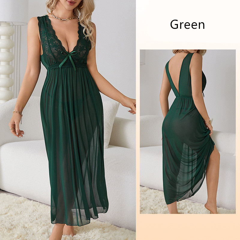 Womens Sleeveless V Neck Lace Lingerie Nightgown Sleepwear Long Sexy Chemises Sleep Dress for Women Elegant Babydoll Multicolor