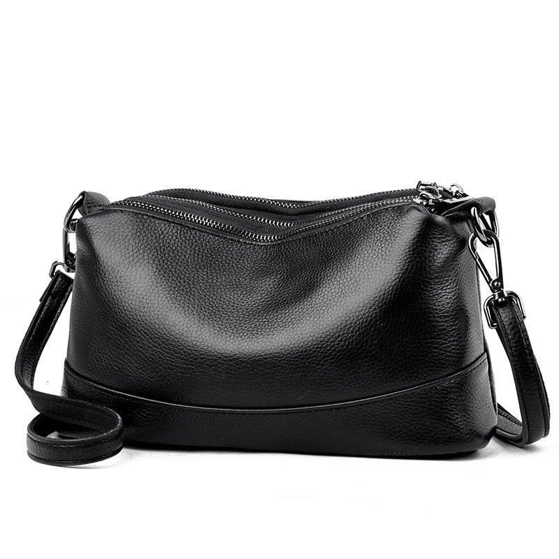 Genuine Leather Womens Bag Fashion Versatile Multi Layer Multi Zipper Single Shoulder Bag Top Layer Cowhide Crossbody Bag 240808