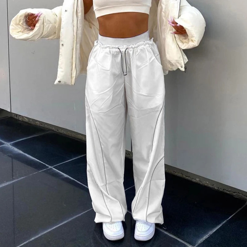 Parachute Cargo Pants Women With Pockets Quick Dry Hiking Pants Lightweight Waterproof Baggy Joggers Loose Wide Leg Pants 240807