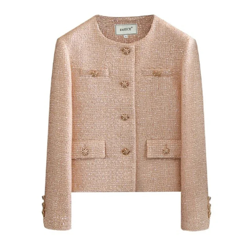 Small perfume runway autumn and winter French tweed wool sweet pink jacket womens high-end womens suit240807