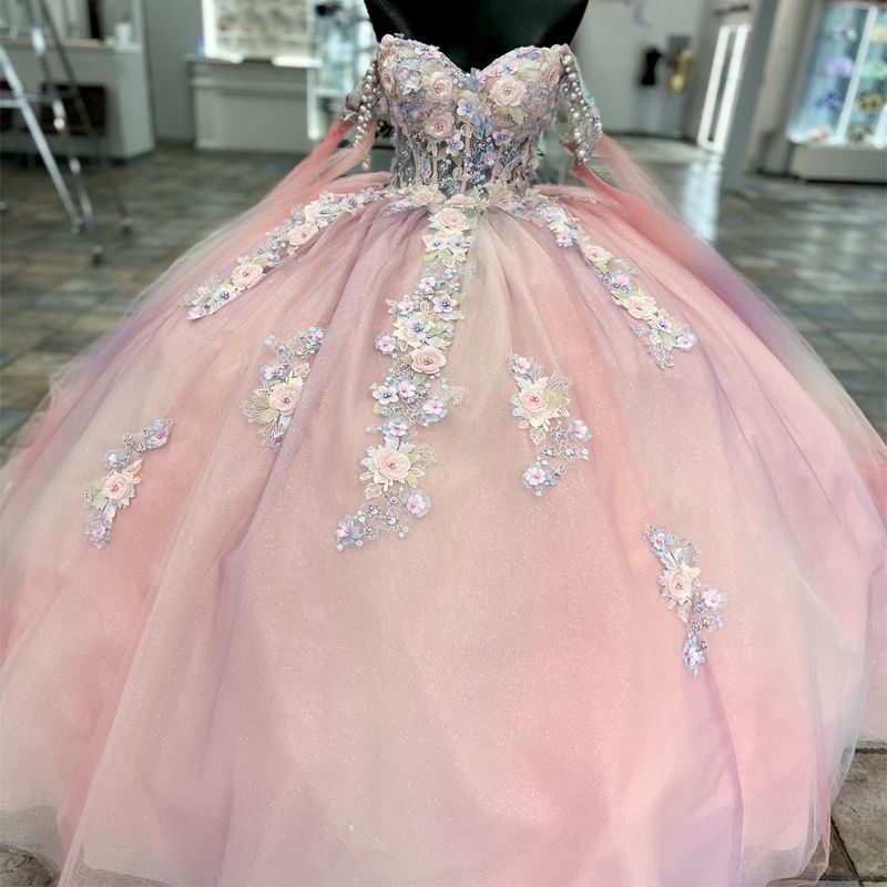 Pink Shiny Sweetheart Quinceanera Dresses Gowns Off the Shoulder Beads Applique Lace Ball Gown Sweet 16 Vestidos 15 De Xv Anos