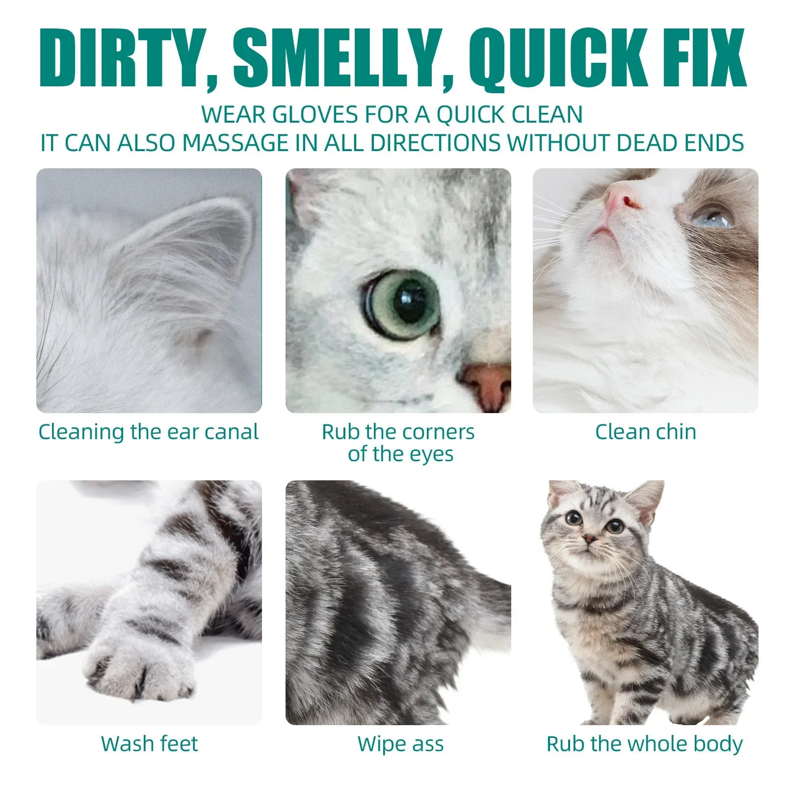 2026 New 2/6Pcs Pet Disposable Cleaning Wash Free Cats Dogs SPA Bath Supplies Massage Non Woven Fabric No Rinse Eye Wipe Gloves 240807 Shipping