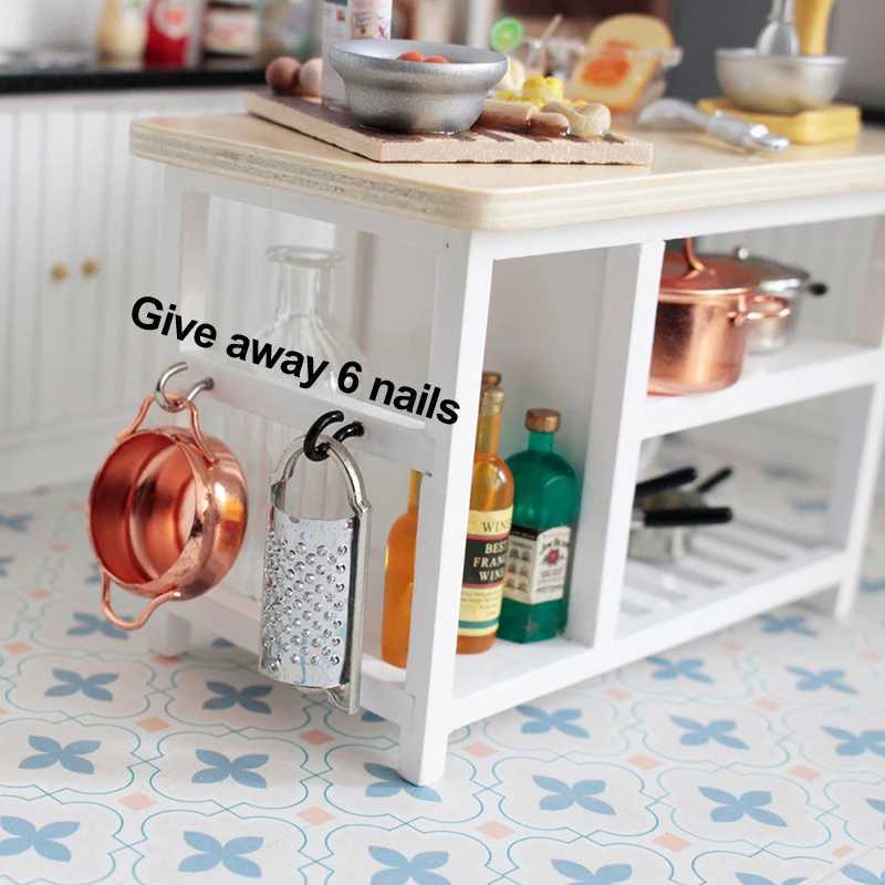 1/12 Doll House Furniture Miniature Wooden Console Table Cabinet Kitchen Room Sideboard Bathroom Living Room Shelf For Dollhouse Y240807