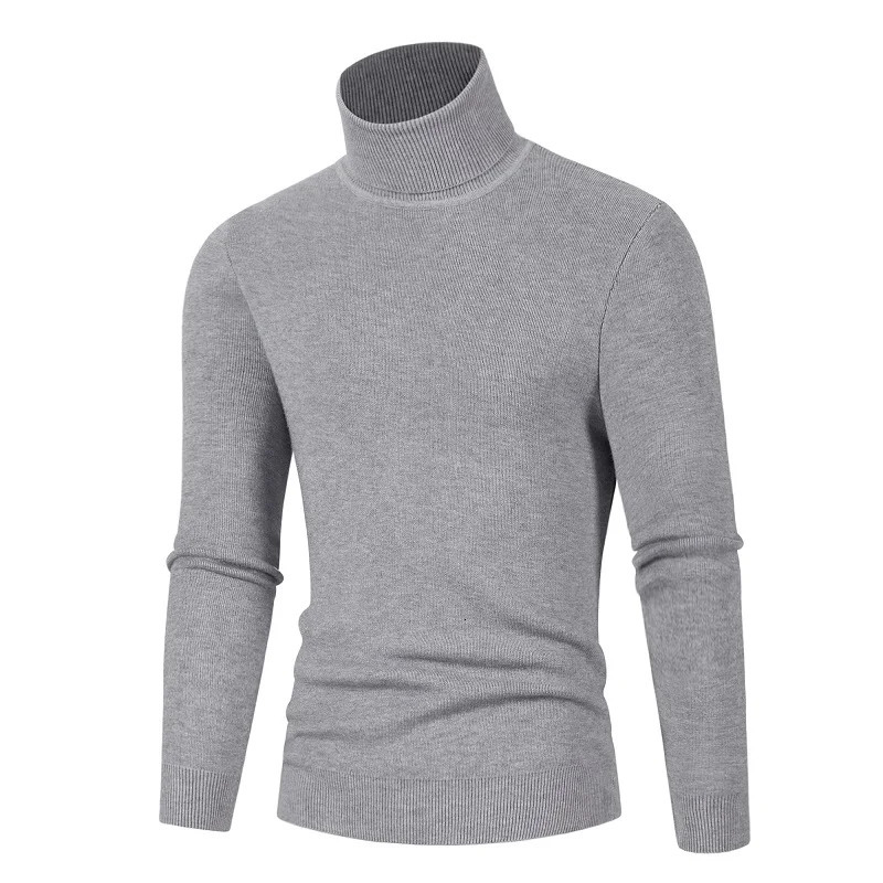 Mens sweater turtle neck puller Korean fashion computer knitted mens black and white solid 240807
