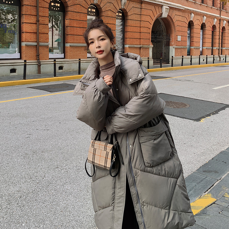 Korean Version Internet Celebritys Same Thick Bread Down Womens Loose Winter Coat Medium Long Cotton Jacket B4