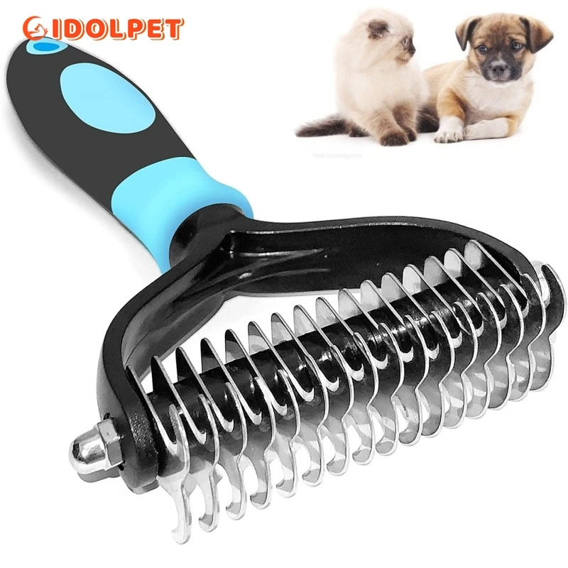 Professional Pet Deshedding Brush 2 Sided Dematting Dog Comb Cat Brush Rake Puppy Grooming Tools Undercoat Shedding Flying Hair 240807