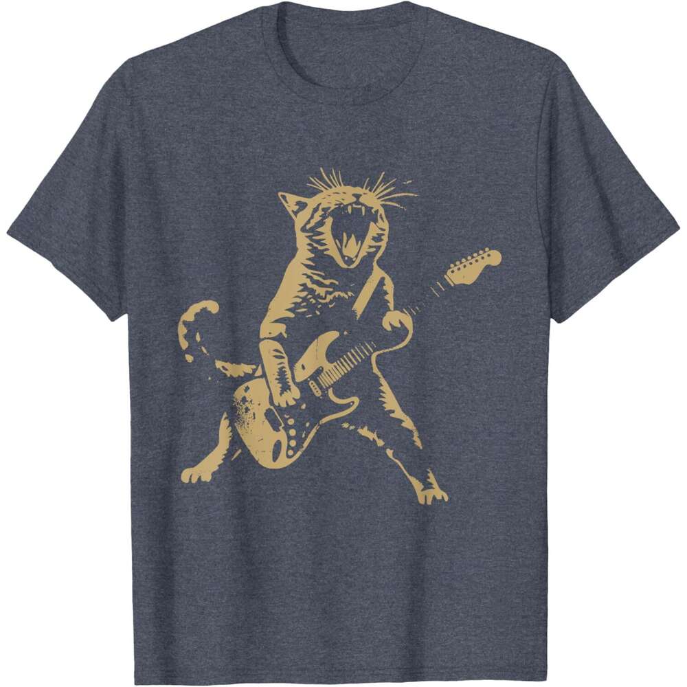 T shirt for Mens Womens Rock Cat Playing Guitar - Funny Guitar Cat T-Shirt Shirts Tshirt Graphic Tee Casual Tops Clothes Short sleeve