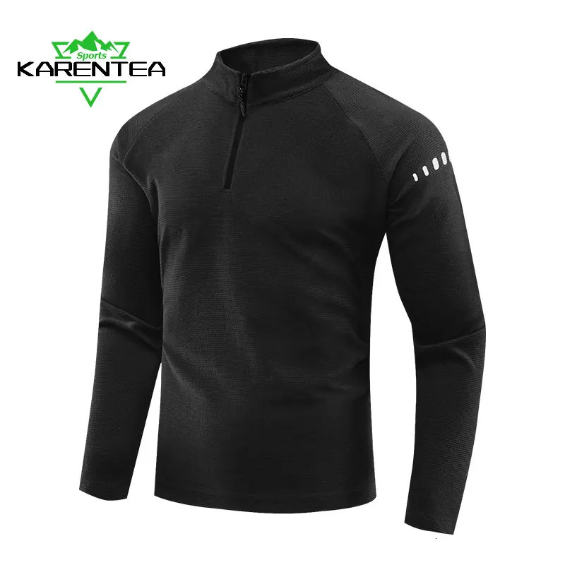 Karentea running long sleeved reflective mens sportswear breathable black jacket gym jogging fitness spring clothing 240827