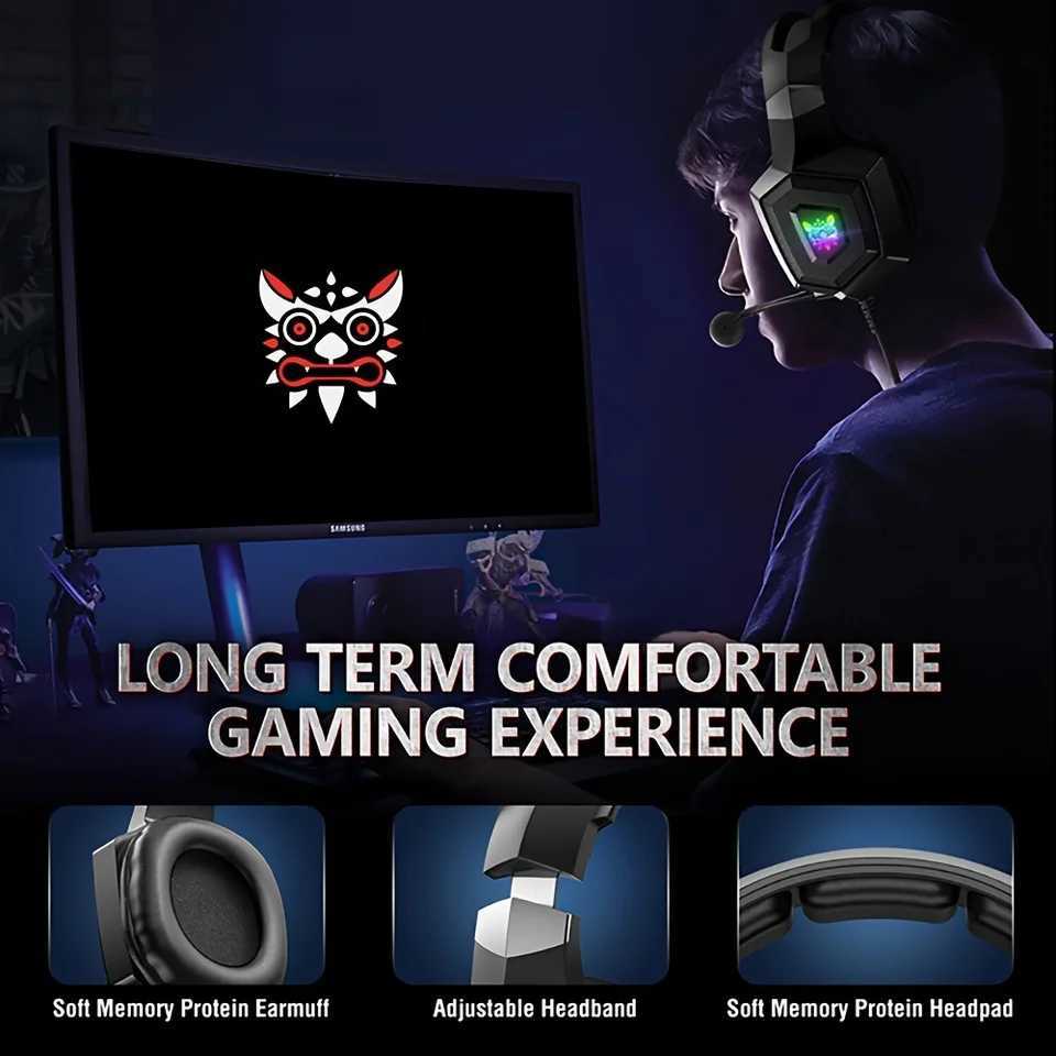 ONIKUMA Gaming Headphones with Flexible HD Mic RGB Light Surround Sound Over-Ear Wired Headset Gamer for PCCL240808