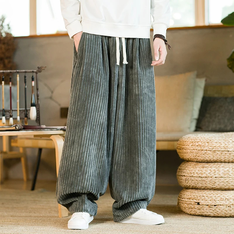 Oversized Pants Tradition Casual Autumn Wide-leg Trousers Harajuku Corduroy Streetwear Straight Pants Male Elastic Waist Loose 240814