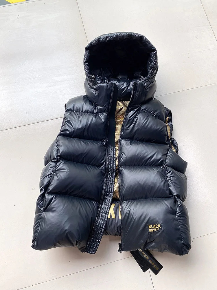 Winter Women Black Casual Hooded White Duck Down Short Vest Female Thick Warm Sleeveless Loose Puffer Jacket 240808