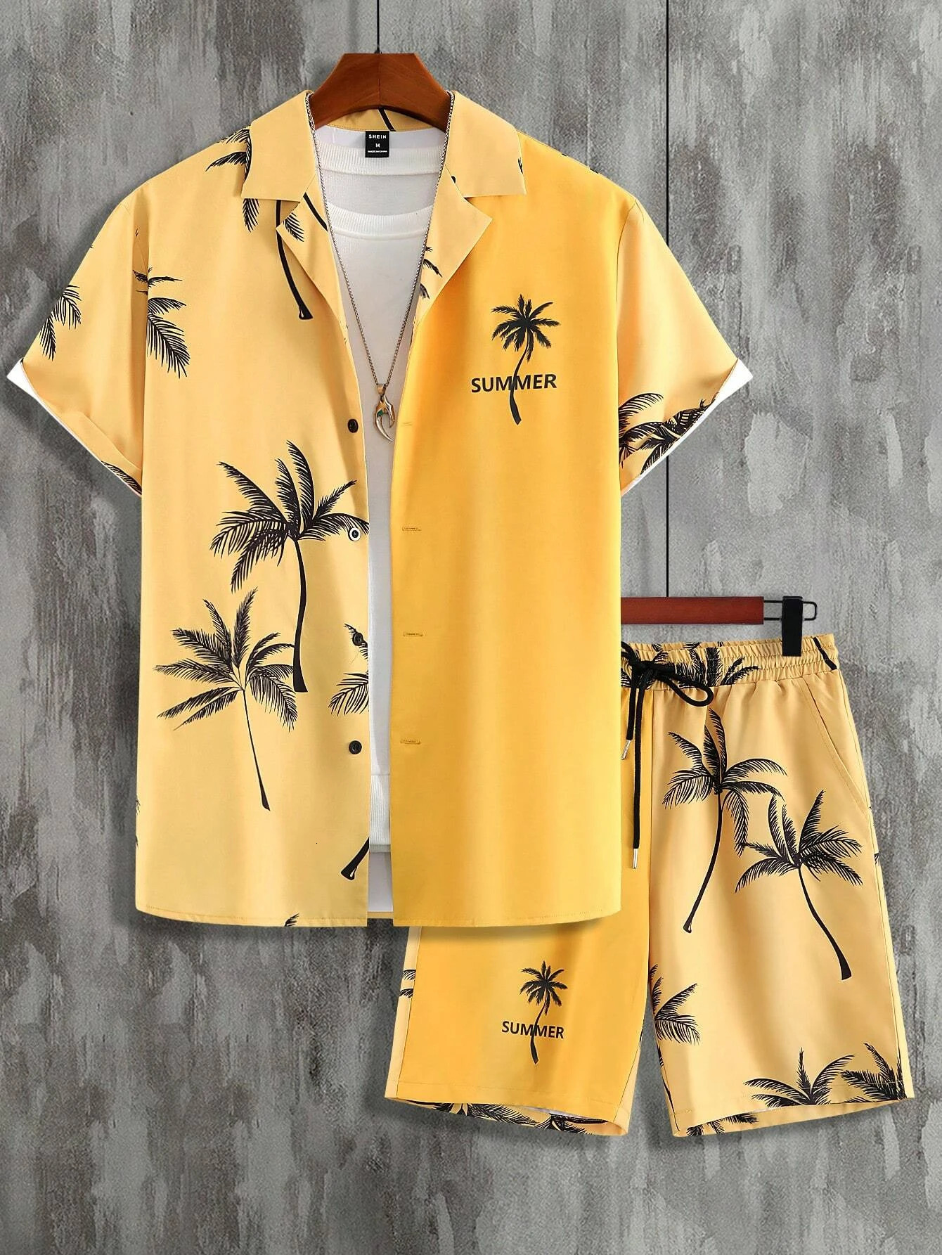 Mens and Womens Summer Short Sleeve Set Beach Palm Tree Printed Fashion Button Top Short Sleeve240807