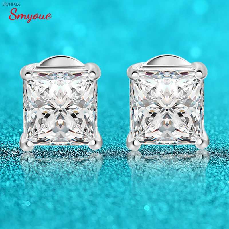 Knot Smyoue Princess Cut 0.4-5CT Moissanite Stud Earrings for Women Men VVS Simulated Diamond Ear Studs 925 Sterling Silver JewelryL2488