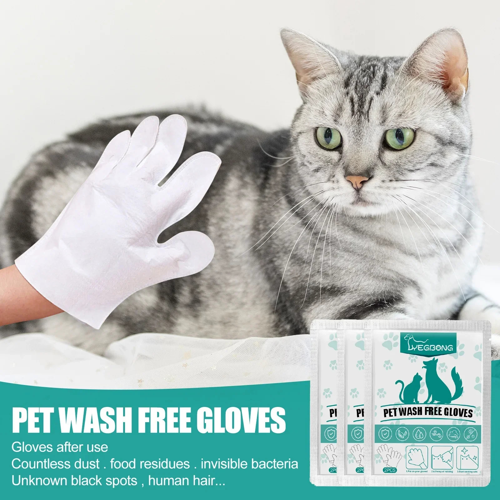 2026 New 2/6Pcs Pet Disposable Cleaning Wash Free Cats Dogs SPA Bath Supplies Massage Non Woven Fabric No Rinse Eye Wipe Gloves 240807 Shipping