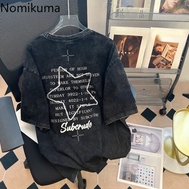 Retro T-shirt Womens Clothing Star Printed Short Sleeve O-neck T-shirt Oversized Top Y2k T-shirt Casual Fashion Harajuku T-shirt240807