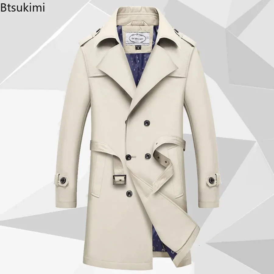 British style mens business office trench coat with stylish ultrathin windproof jacket double chest 240812