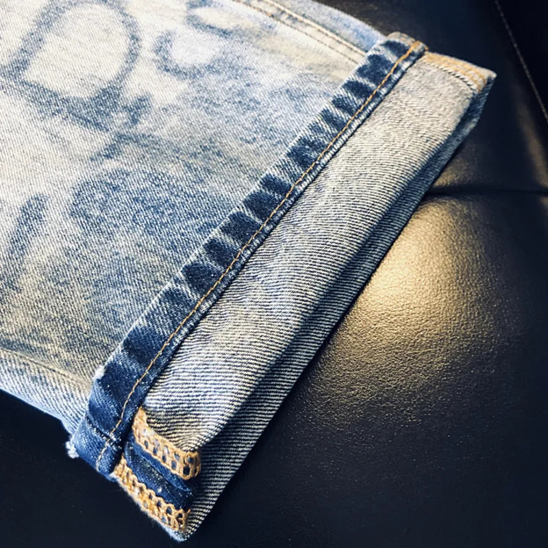 Punk Baggy Jeans For Men Streetwear Washed Printed Pattern Large Size Men Biker Jeans American Loose Jeans High Street Jeans 240808