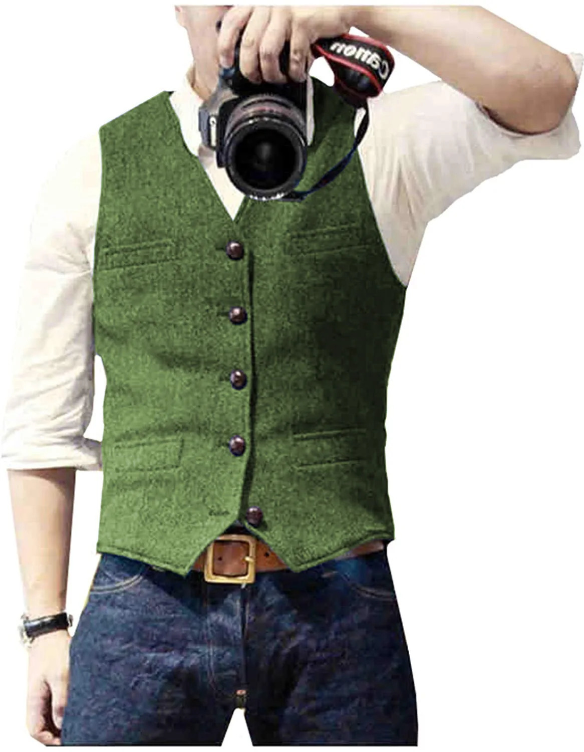 Cross shaped mens coffee vest single chest wool blended denim jeans waist jacket slim fit casual business 240807