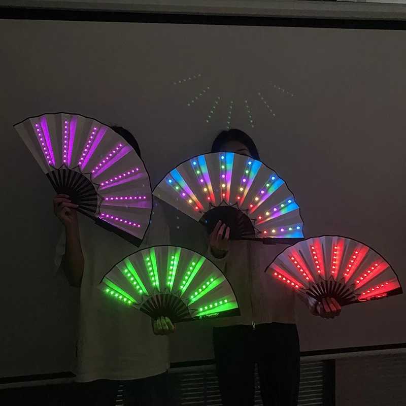 Halloween Carnival party lighting supplies 10inches LED neon light rave fan folding luminous fan glowing in the party Y240807