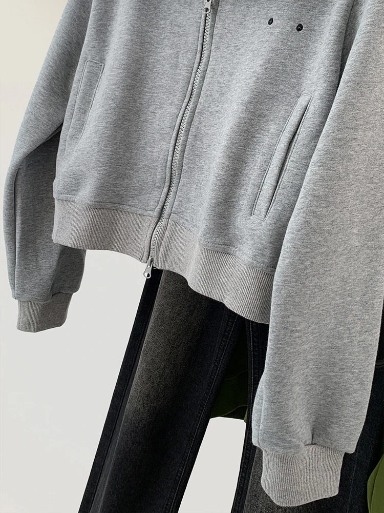 Women Sweatshirt Autumn Sweater Coat Loose Casual Female Tops Short Lapel Zipper Cardigan Jacket 240812