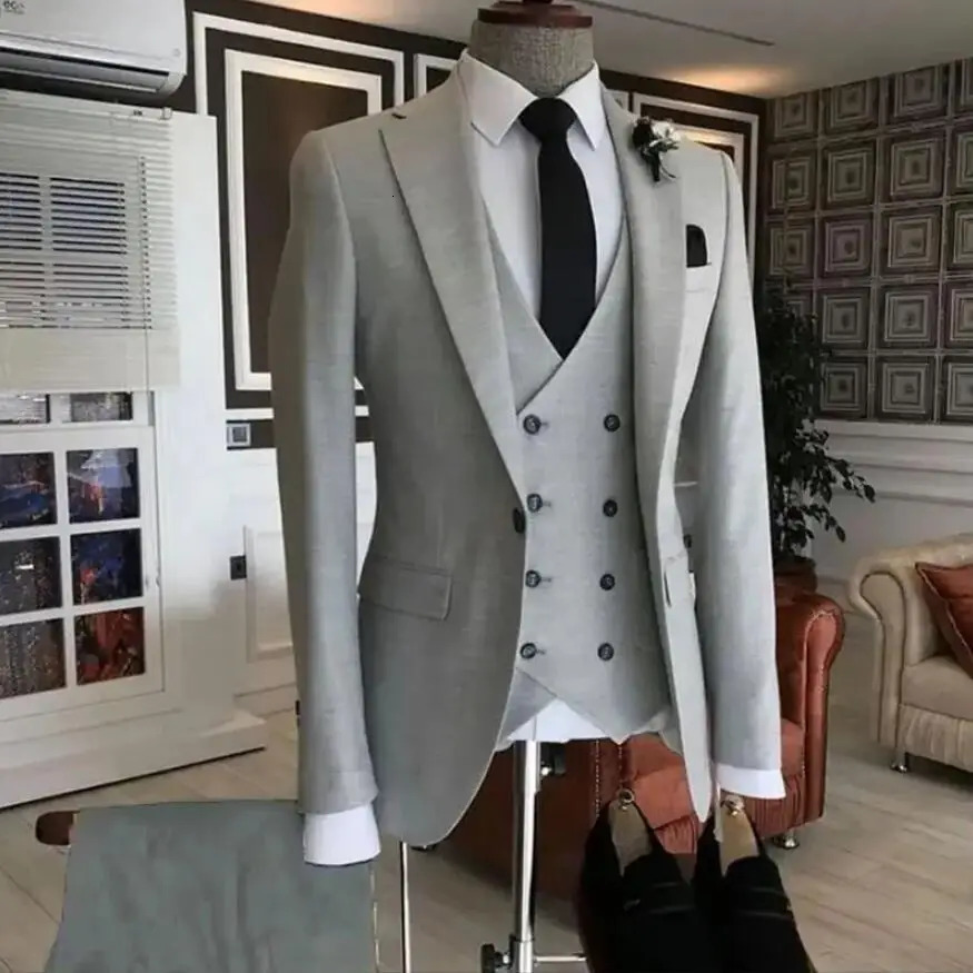 Burgundy Double Breasted Vest Costume Homme Men Suit For Wedding Groom Wear Prom Man Blazer Slim Fit 3 Pieces Terno 240807