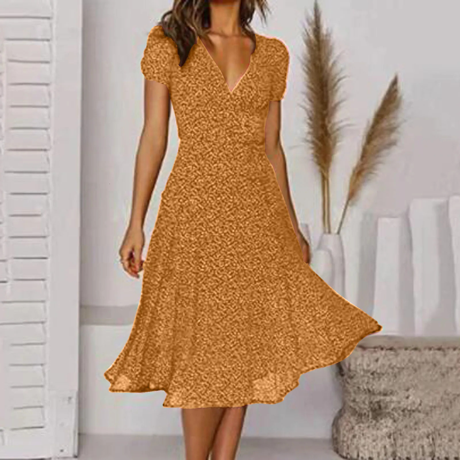 Summer Dresses Ladies Fashion Vintage Polka Dot Print Short Sleeve Dress Casual V Neck High Waisted Chiffon Long Dresses 240808