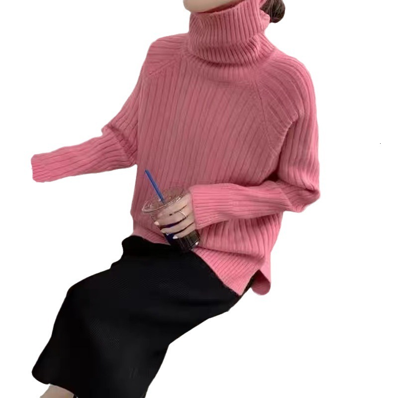 High neck solid color pit stripe Chinese style medium long 2024 autumn and winter new design slit knitted sweater c9aa1 60fb0