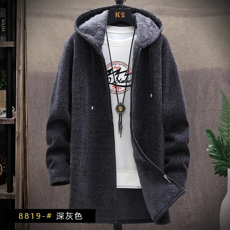 Men Zipper Knitted Parka Jacket Hooded Casual Solid Sweater Cardigan Trench Coat 240814