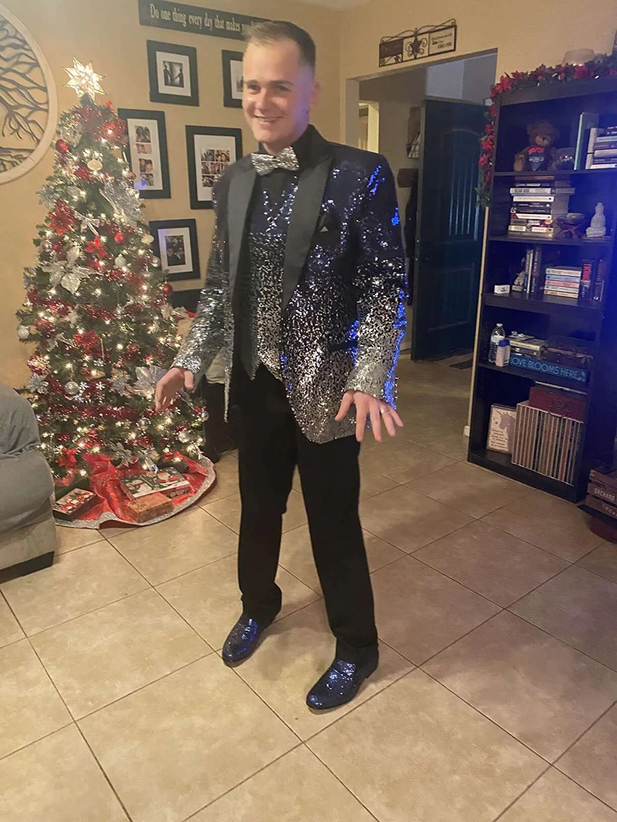 Mens 3piece sequin color sparkling set Notch lapel wedding dressparty groom banquet nightclub Pioneervestpants 240807