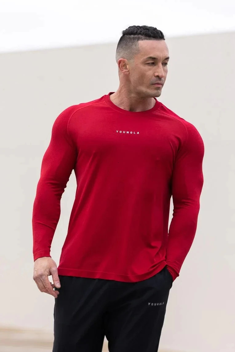 American style YA Mens Long Sleeved TShirt Jogger Gym Sports Fitness Running Training Bottoming Shirt Round Neck 240807