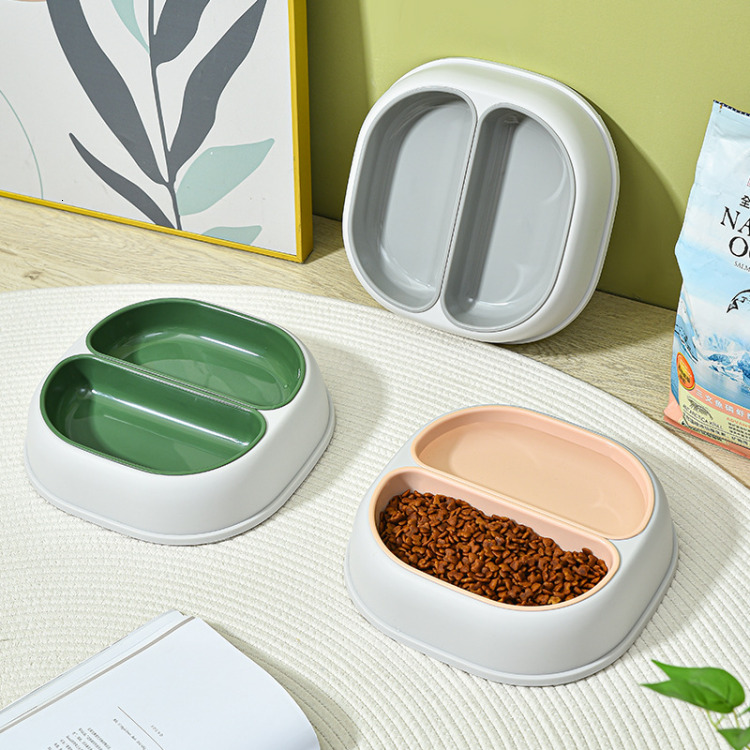 Dog dual bowl food bowl, large capacity anti spill pet food bowl, anti slip and easy to clean cat bowl, 2-in-1 food bowl