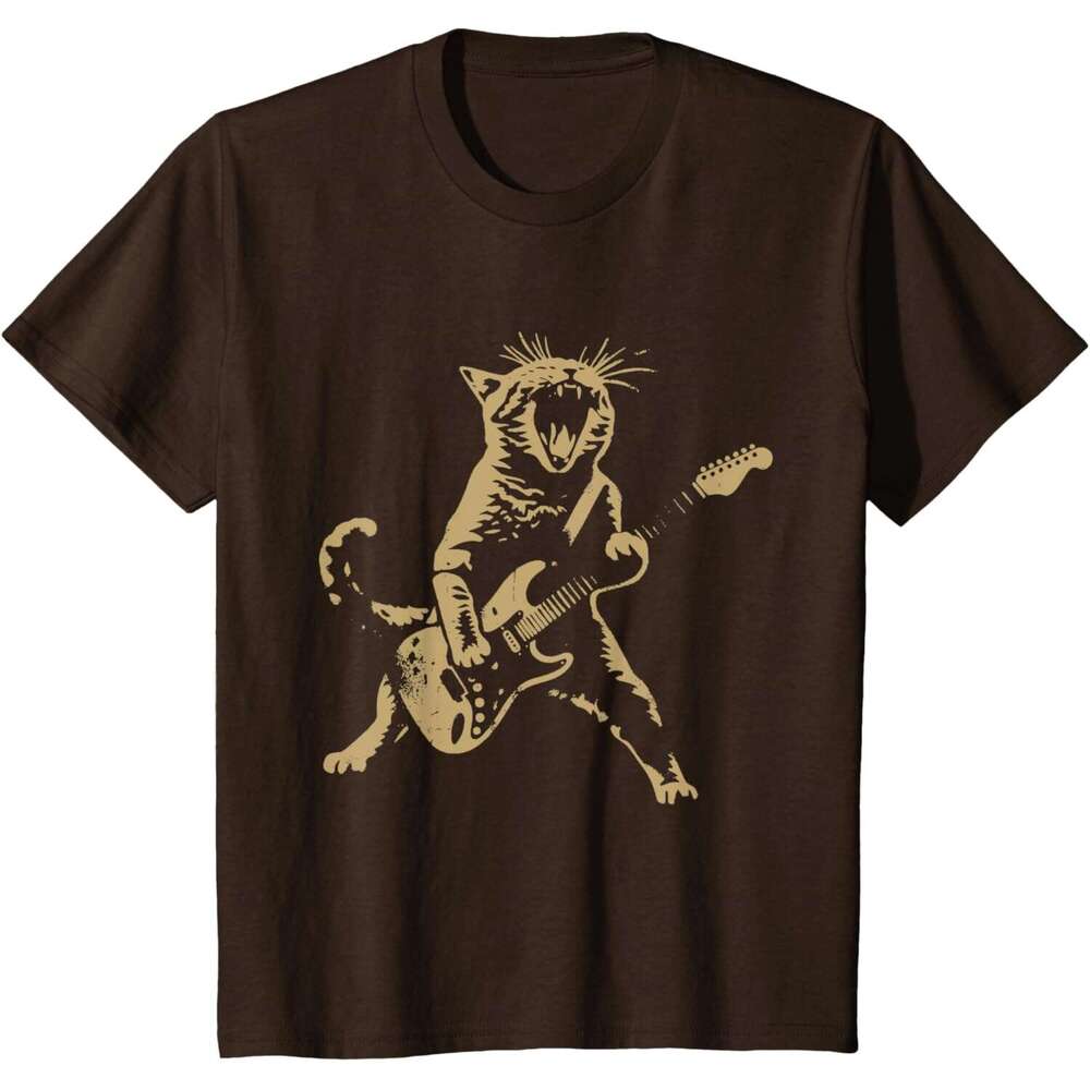 T shirt for Mens Womens Rock Cat Playing Guitar - Funny Guitar Cat T-Shirt Shirts Tshirt Graphic Tee Casual Tops Clothes Short sleeve