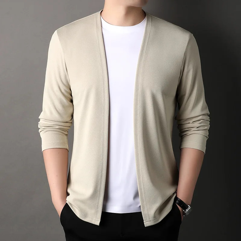 Autumn Fashion Trend Solid Color Standing Neck Cardigan Knitted Long Sleeve Comfortable Casual Mens Knitted Sweater Tops 240816