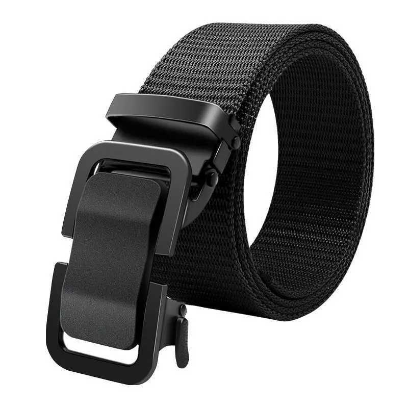Mens automatic metal buckle nylon canvas webbing outdoor work belt nylon belt with click buckle W240807