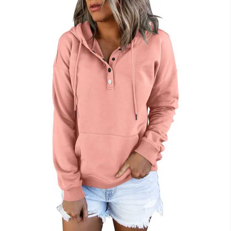 European and N Womens Long-slved Loose Casual Hooded Drawstring Pocket HoodieLX241104