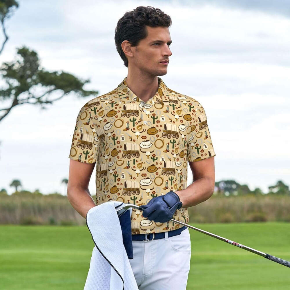 Fashion Mens Polo shirt Wild West Cowboy Print Golf Shirts for Men Dry Fit Performance Short Shirt Polos shirts tshirt Casual tops summer clothes