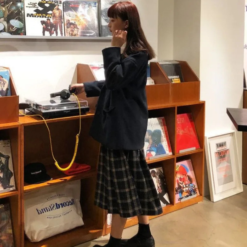 JK Skirts Women Plaid Loose Midi S-5XL A-line Pleated Empire Chic All-match Students Preppy Female Autumn Winter Gentle Lovely 240808