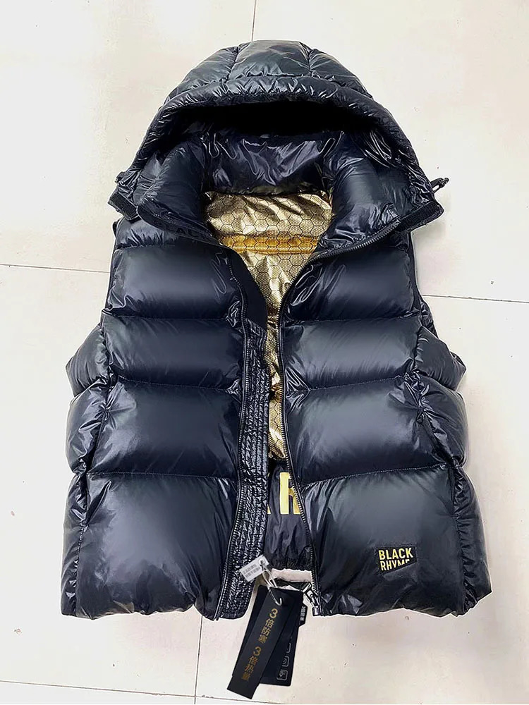 Winter Women Black Casual Hooded White Duck Down Short Vest Female Thick Warm Sleeveless Loose Puffer Jacket 240808
