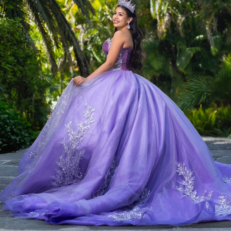 Sparkly Lavender Quinceanera Dress Ball Gown Off The Shoulder Applique Lace Beaded Crystal Tull Corset Sweet 16 Vestidos De 15 Anos