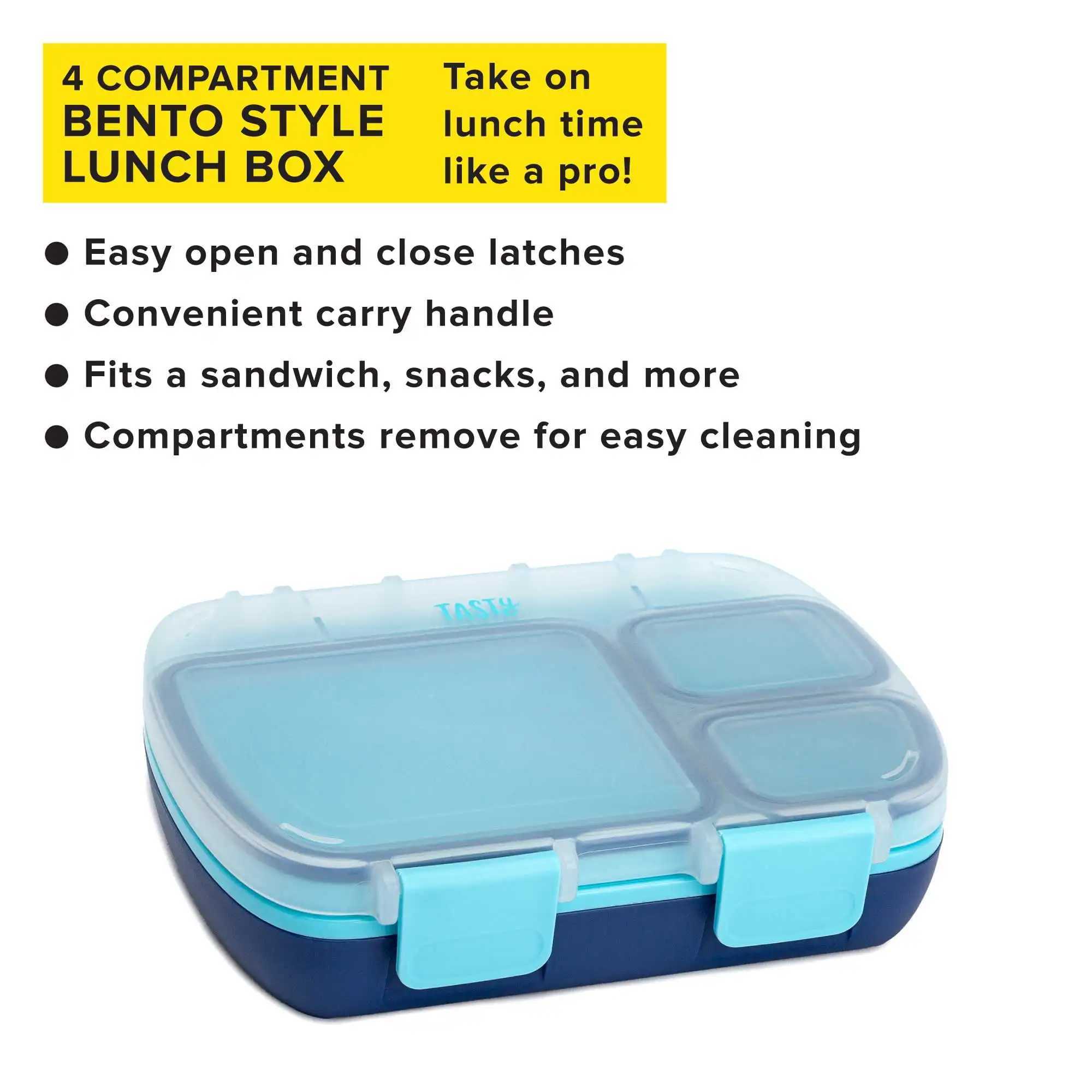 Bento Box Lunch Box for Kids and Adults with Removable Tray and Handle Blue Easy To Use Easy To Carry and Easy To CleanM240807