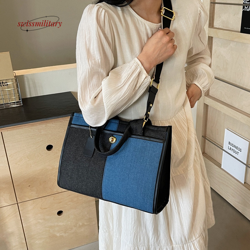 2024 New Fashionable Contrast Color Spliced Denim Handheld for Women's One Shoulder Crossbody Commuter Leisure Tote Bag H88#41 ddmy 62f5