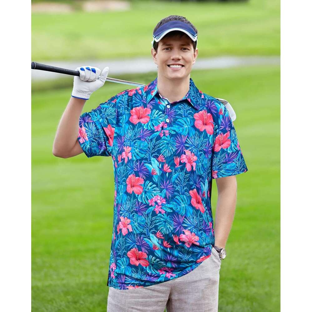 Fashion Mens Polo shirt Golf for Men Fit Performance Short Print Quick-Dry Moisture Wicking Collared Polos shirts tshirt Casual tops summer clothes