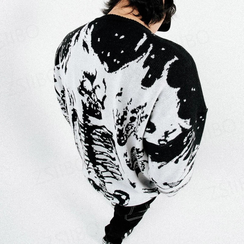 Harajuku Cotton sweater Women Aesthetic Top Y2k Clothes portrait Print Streetwear Knitted Sweater men Gothic Pullover autumn 240808