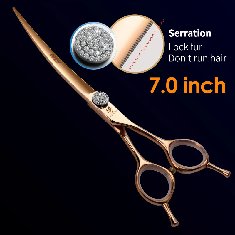 Fenice Professional 6.57 Inch Pet Curved Grooming Scissors serrated blade with saw Pet Scissors Shears for Dogs Cats JP440C 240807