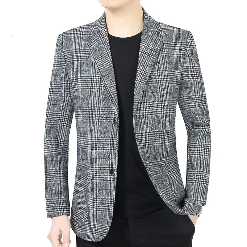 Spring Autumn Business Casual Suits Jackets Coats Men Plaid Blazers Male Formal Wear Slim Fit Size 4XL 240807